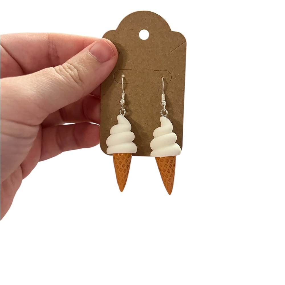 Ice Cream Cone Earrings - White and Brown